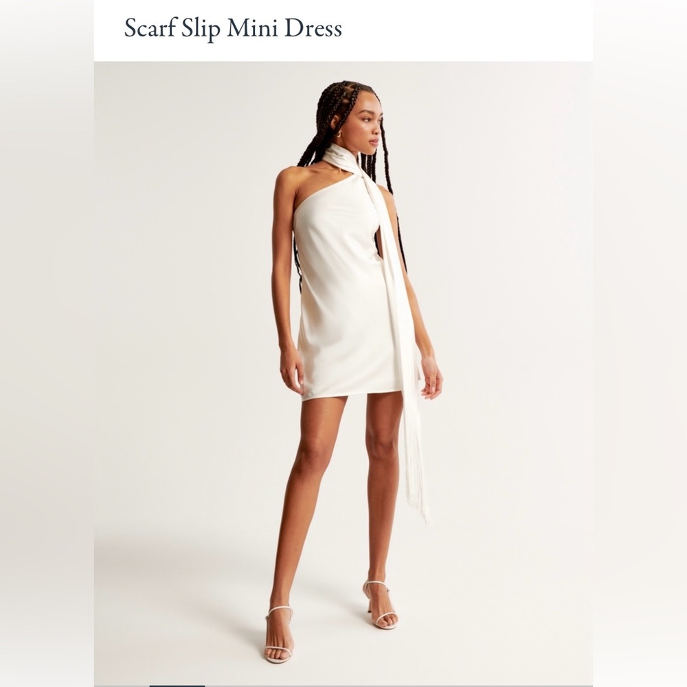 Abercrombie & Fitch One-Shoulder Scarf Slip Dress - White
